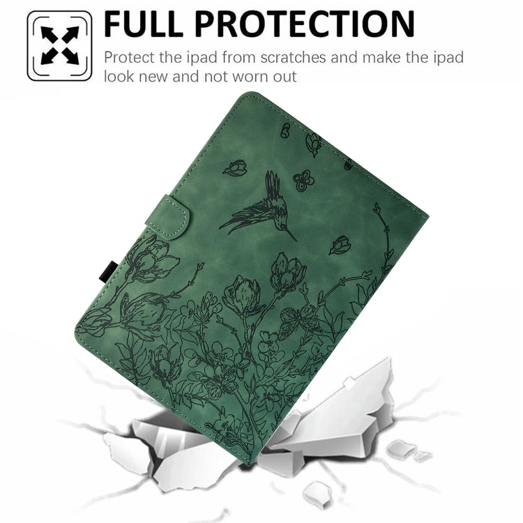 For iPad Pro 11 2024 Flowers and Bird Embossed Smart Leather Tablet Case(Green) - iPad Pro 11 2024 Cases by buy2fix | Online Shopping UK | buy2fix