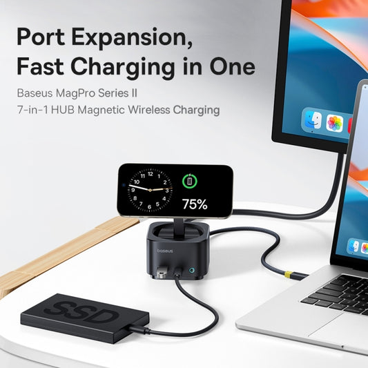 Baseus MagPro Series II 7 in 1 HUB Docking Station Magnetic Wireless Charger 15W(Black) - USB HUB by Baseus | Online Shopping UK | buy2fix