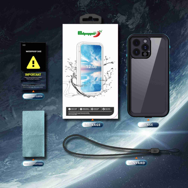 For iPhone 16 Pro RedPepper Transparent Dot IP68 Waterproof Triple-proof Phone Case(Black Blue) by RedPepper