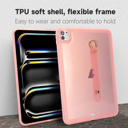 For iPad Pro 13 2024 Wristband Holder PC Hybrid TPU Soft Tablet Case(Pink) - iPad Pro 13 2024 Cases by buy2fix | Online Shopping UK | buy2fix