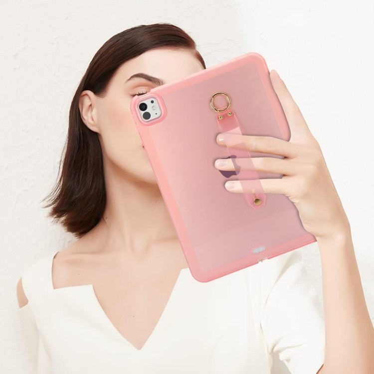 For iPad Pro 13 2024 Wristband Holder PC Hybrid TPU Soft Tablet Case(Pink) - iPad Pro 13 2024 Cases by buy2fix | Online Shopping UK | buy2fix