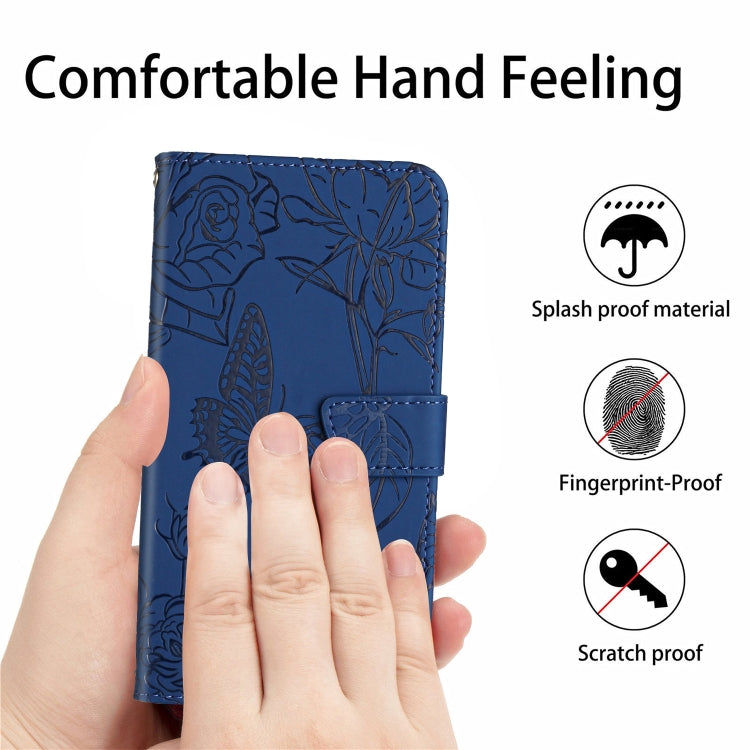 For Samsung Galaxy S25+ 5G Skin Feel Butterfly Embossed Flip Leather Phone Case(Blue) by buy2fix