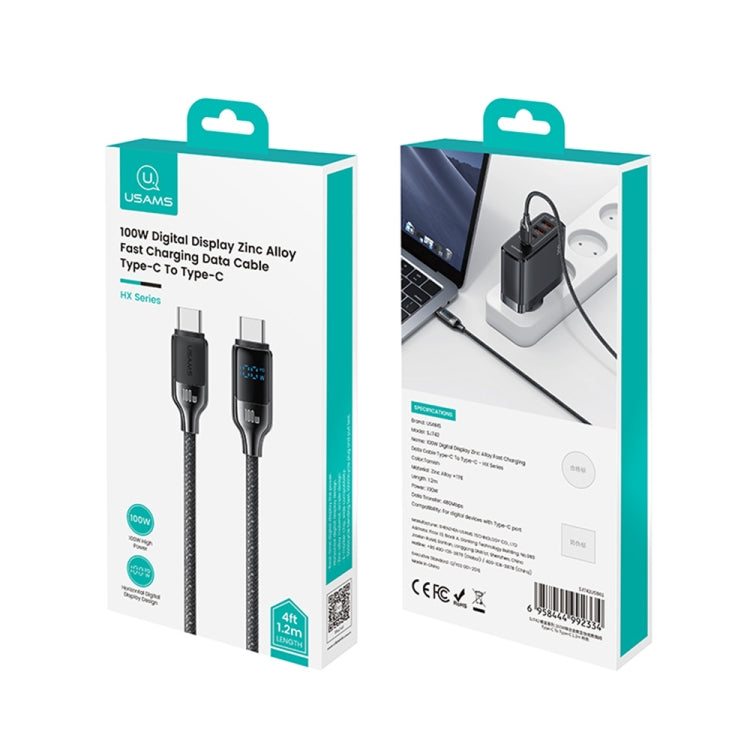 USAMS SJ742 100W USB-C / Type-C to USB-C / Type-C Zinc Alloy Digital Display Fast Data Cable, Length: 1.2m(Titanium) - USB-C & Type-C Cable by USAMS | Online Shopping UK | buy2fix