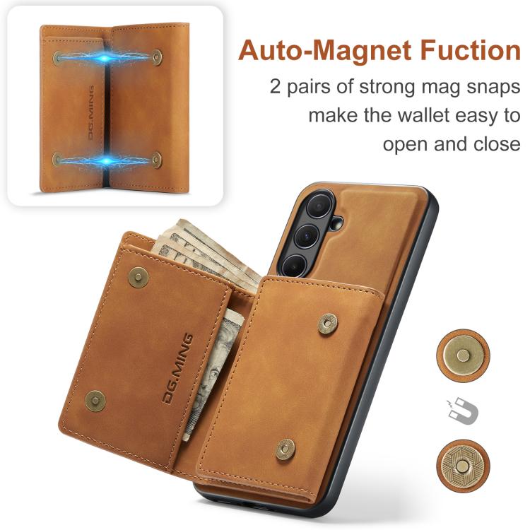 For Samsung Galaxy A56 5G DG.MING M1 Series 3-Fold Multi Card Wallet + Magnetic Phone Case(Brown) - Galaxy Phone Cases by DG.MING | Online Shopping UK | buy2fix