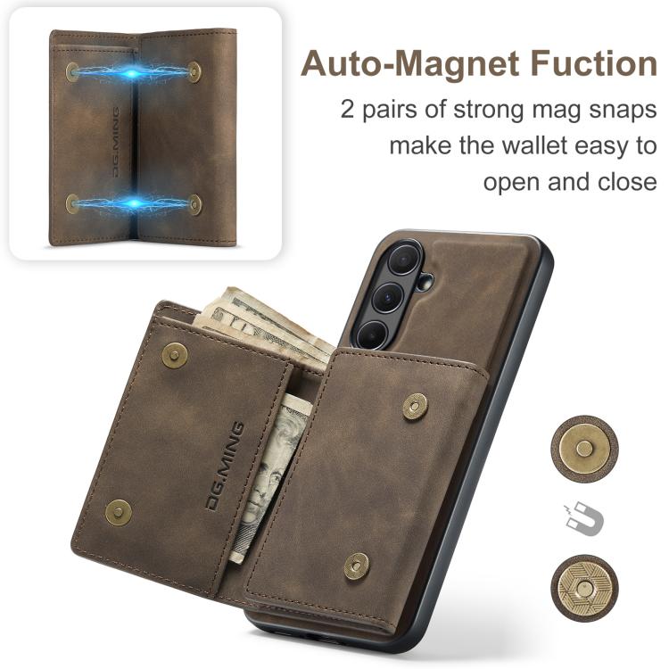 For Samsung Galaxy A56 5G DG.MING M1 Series 3-Fold Multi Card Wallet + Magnetic Phone Case(Coffee) - Galaxy Phone Cases by DG.MING | Online Shopping UK | buy2fix