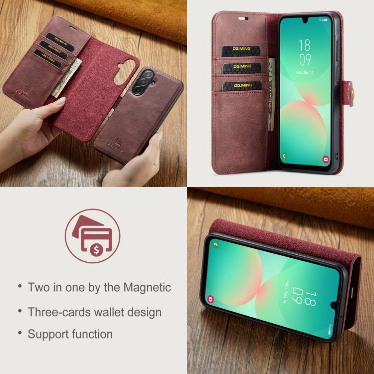 For Samsung Galaxy A26 5G DG.MING Crazy Horse Texture Detachable Magnetic Leather Case(Red) - Galaxy Phone Cases by DG.MING | Online Shopping UK | buy2fix