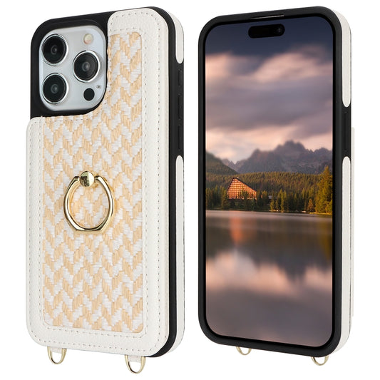 For iPhone 15 Pro Max Double Bckle Card Slot Full Coverage Phone Case with Cross-body Strap(White) - iPhone 15 Pro Max Cases by buy2fix | Online Shopping UK | buy2fix