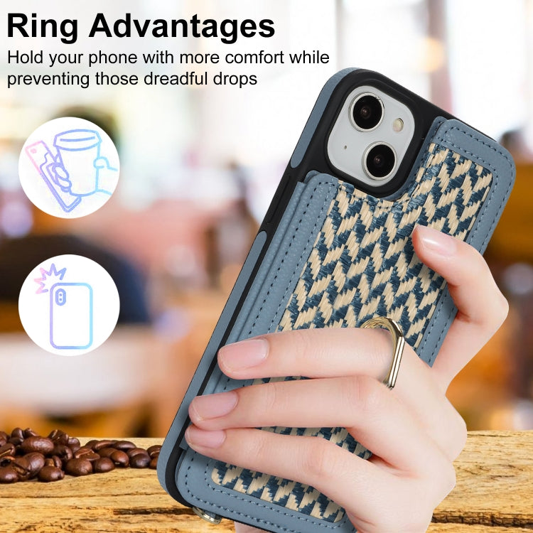 For iPhone 15 Double Bckle Card Slot Full Coverage Phone Case with Cross-body Strap(Blue) - iPhone 15 Cases by buy2fix | Online Shopping UK | buy2fix