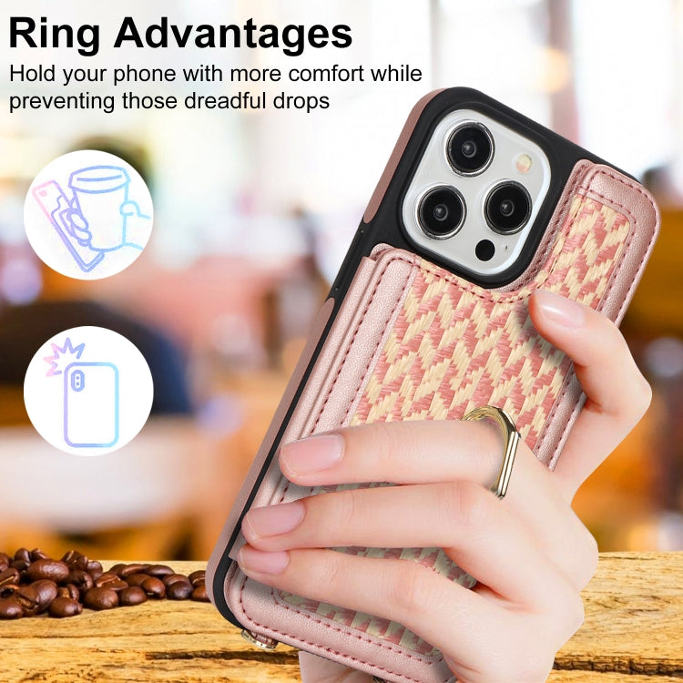 For iPhone 14 Pro Max Double Bckle Card Slot Full Coverage Phone Case with Cross-body Strap(Rose Gold) - iPhone 14 Pro Max Cases by buy2fix | Online Shopping UK | buy2fix