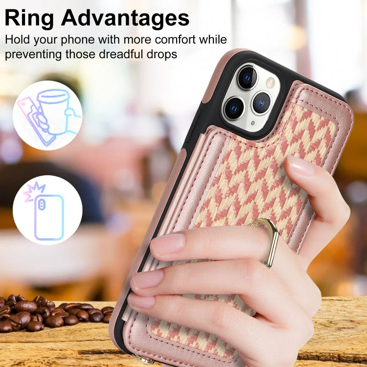For iPhone 11 Pro Max Double Bckle Card Slot Full Coverage Phone Case with Cross-body Strap(Rose Gold) - iPhone 11 Pro Max Cases by buy2fix | Online Shopping UK | buy2fix