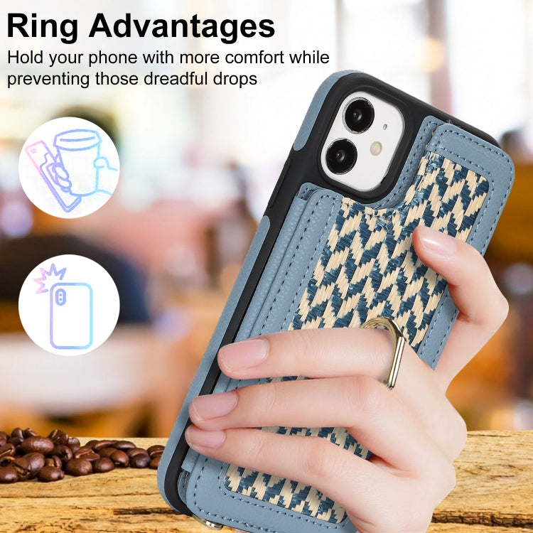 For iPhone 11 Double Bckle Card Slot Full Coverage Phone Case with Cross-body Strap(Blue) - iPhone 11 Cases by buy2fix | Online Shopping UK | buy2fix