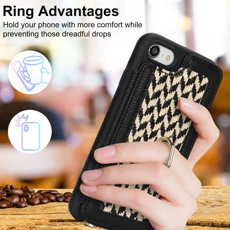 For iPhone 7 / 8 / SE 2020 2022 Double Bckle Card Slot Full Coverage Phone Case with Cross-body Strap(Black) - iPhone SE 2022 / 2020 / 8 / 7 Cases by buy2fix | Online Shopping UK | buy2fix