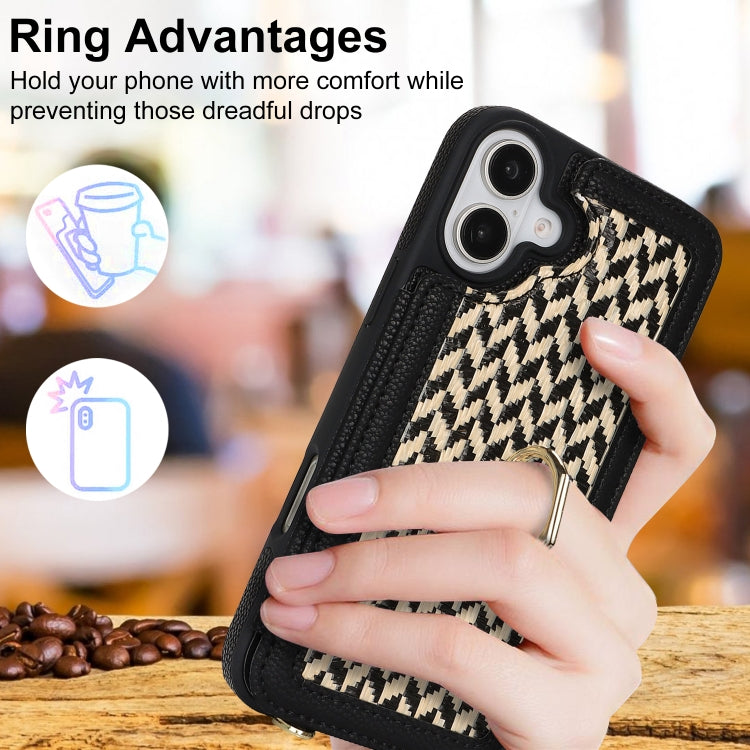 For iPhone 16 Double Bckle Card Slot Full Coverage Phone Case with Cross-body Strap(Black) - iPhone 16 Cases by buy2fix | Online Shopping UK | buy2fix