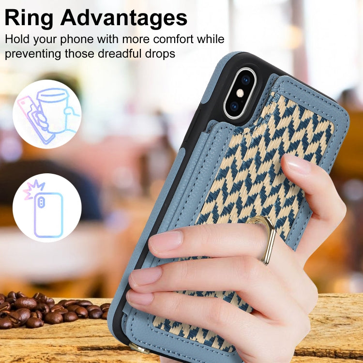 For iPhone XS Max Double Bckle Card Slot Full Coverage Phone Case with Cross-body Strap(Blue) - More iPhone Cases by buy2fix | Online Shopping UK | buy2fix