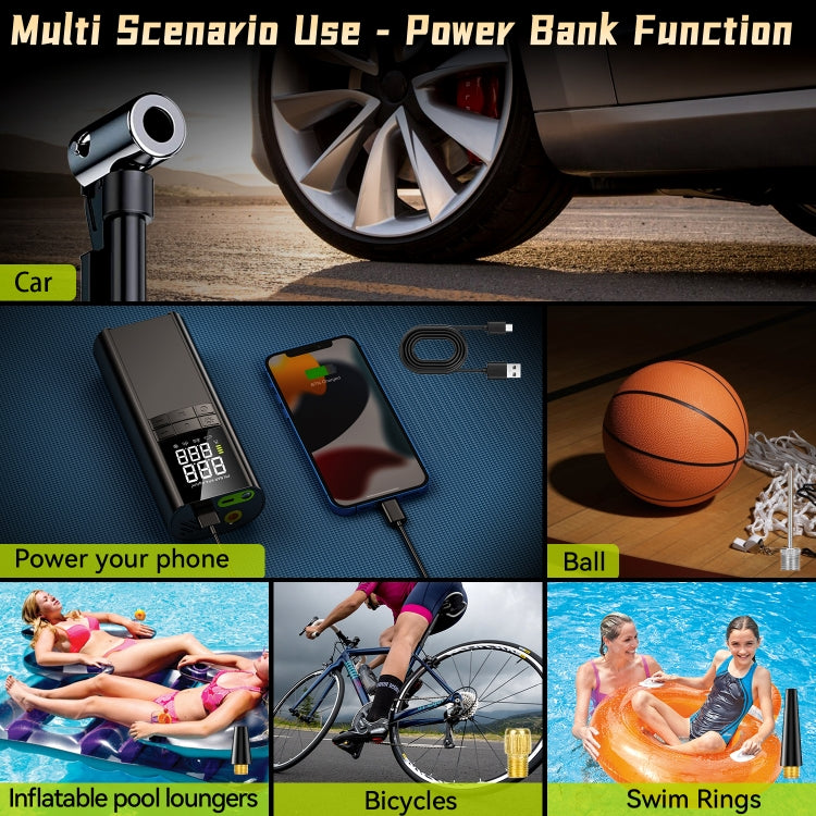 T8 Car Digital Display Portable Smart Electric Wireless Air Pump(Black) by buy2fix