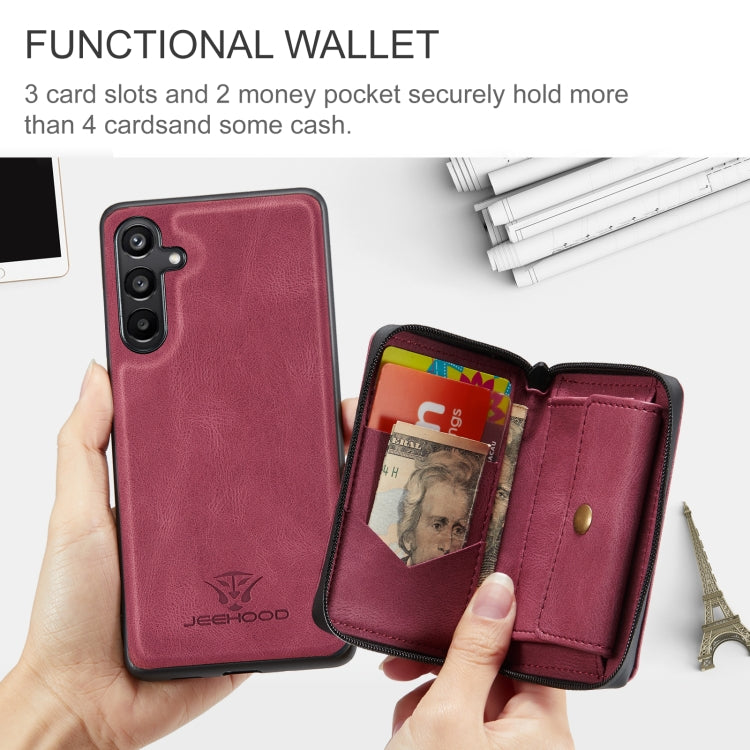 For Samsung Galaxy A16 5G JEEHOOD J02 Magnetic Zipper Horizontal Flip Leather Phone Case(Red) - Galaxy Phone Cases by JEEHOOD | Online Shopping UK | buy2fix