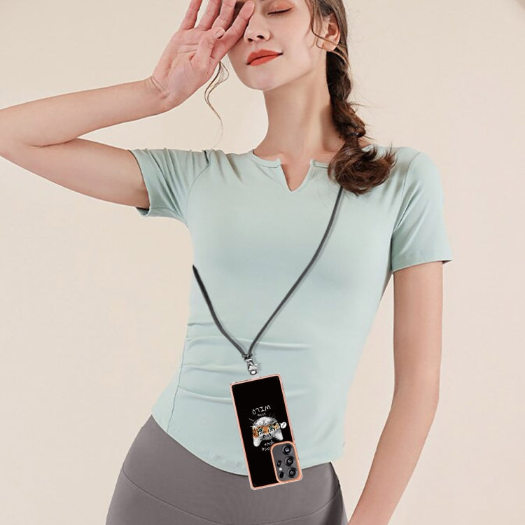 For Samsung Galaxy S25 Ultra 5G Electroplating Dual-side IMD Phone Case with Lanyard(Natural Growth) by buy2fix