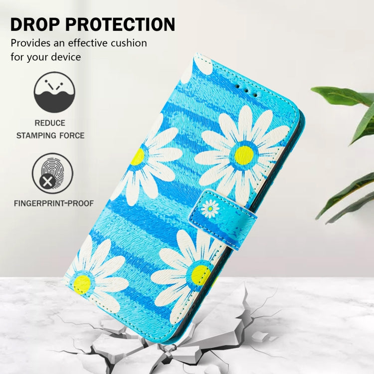For iPhone 16e Art Colored Drawing Pattern Leather Phone Case(Blue daisy) - iPhone 16e Cases by buy2fix | Online Shopping UK | buy2fix