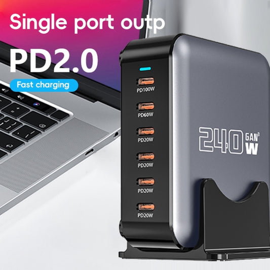 240W GaN 6-Ports USB-C / Type-C Multi Sharing Desktop Charger, Plug:AU Plug(Grey) - Multifunction Charger by buy2fix | Online Shopping UK | buy2fix