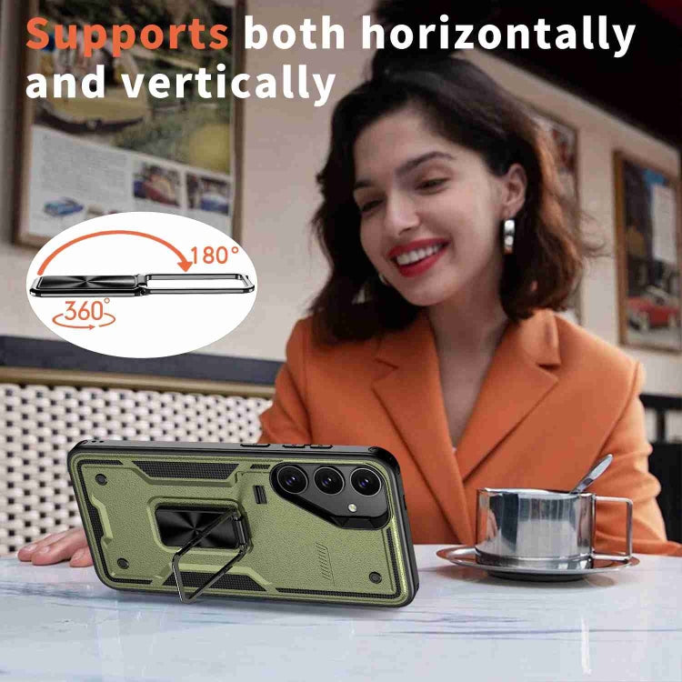 For Samsung Galaxy S25+ 5G Ring Holder PC Hybrid TPU Phone Case(Olive Green) by buy2fix