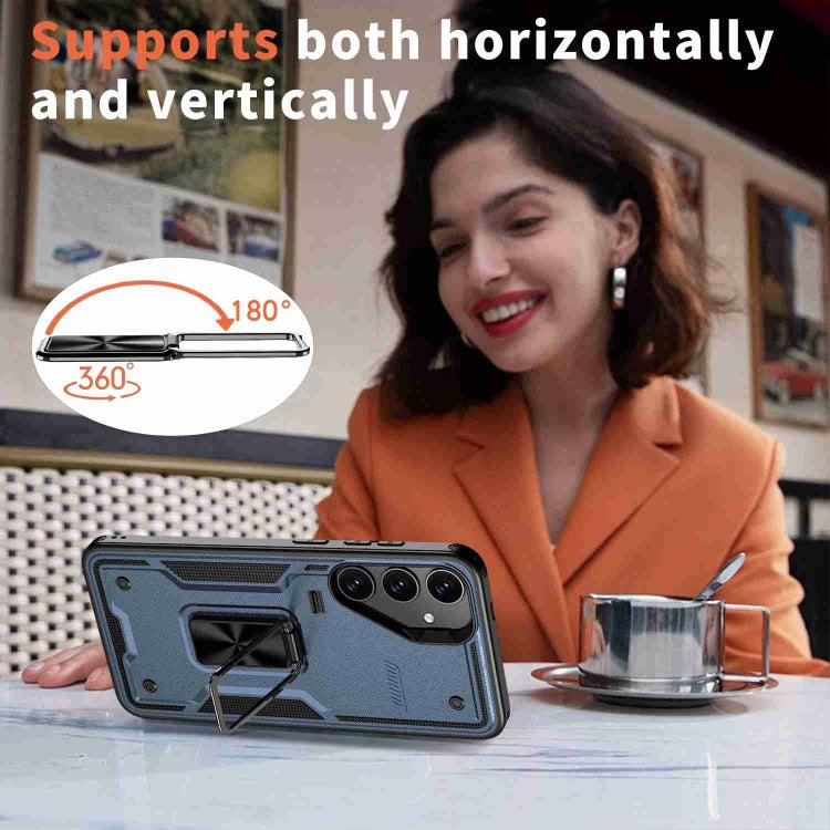 For Samsung Galaxy S25+ 5G Ring Holder PC Hybrid TPU Phone Case(Navy Blue) by buy2fix