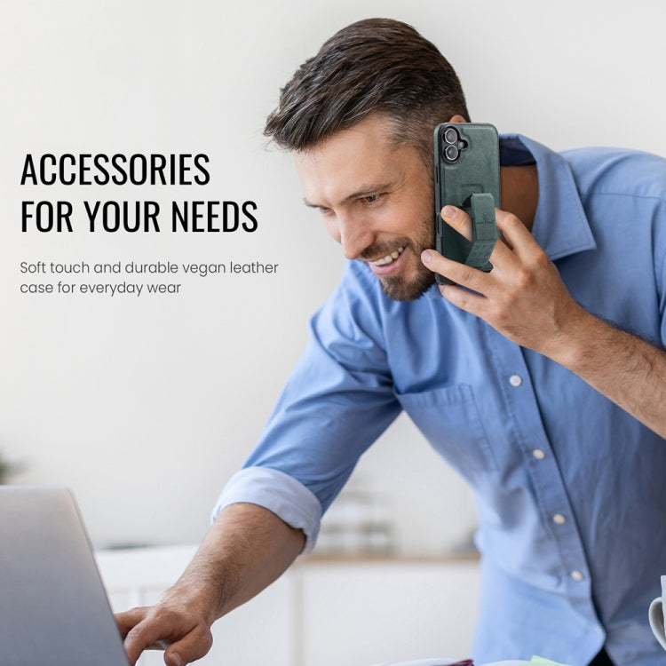 For iPhone 16 Plus Fierre Shann Oil Wax Cow Leather Holder Back Phone Case(Green) by FIERRE SHANN