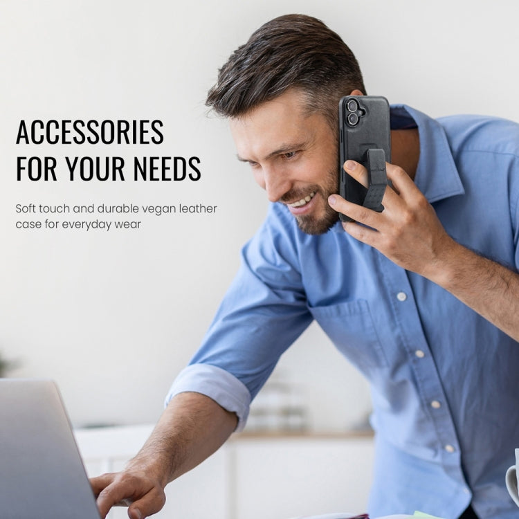 For iPhone 16 Fierre Shann Oil Wax Cow Leather Holder Back Phone Case(Black) by FIERRE SHANN