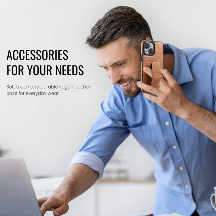 For iPhone 15 Plus Fierre Shann Oil Wax Cow Leather Holder Back Phone Case(Brown) - iPhone 15 Plus Cases by FIERRE SHANN | Online Shopping UK | buy2fix