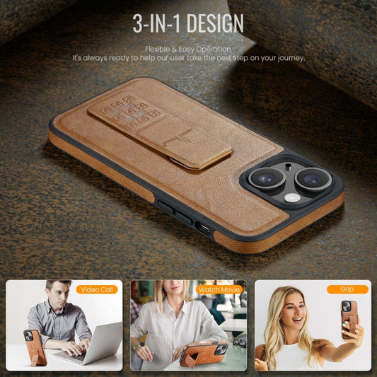 For iPhone 14 Plus Fierre Shann Oil Wax Cow Leather Holder Back Phone Case(Brown) - iPhone 14 Plus Cases by FIERRE SHANN | Online Shopping UK | buy2fix