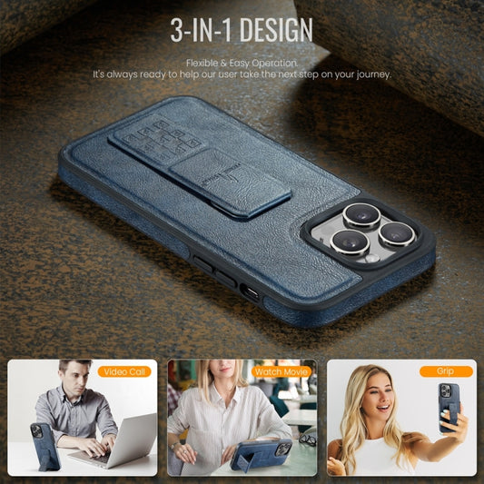 For iPhone 14 Pro Max Fierre Shann Oil Wax Cow Leather Holder Back Phone Case(Blue) - iPhone 14 Pro Max Cases by FIERRE SHANN | Online Shopping UK | buy2fix