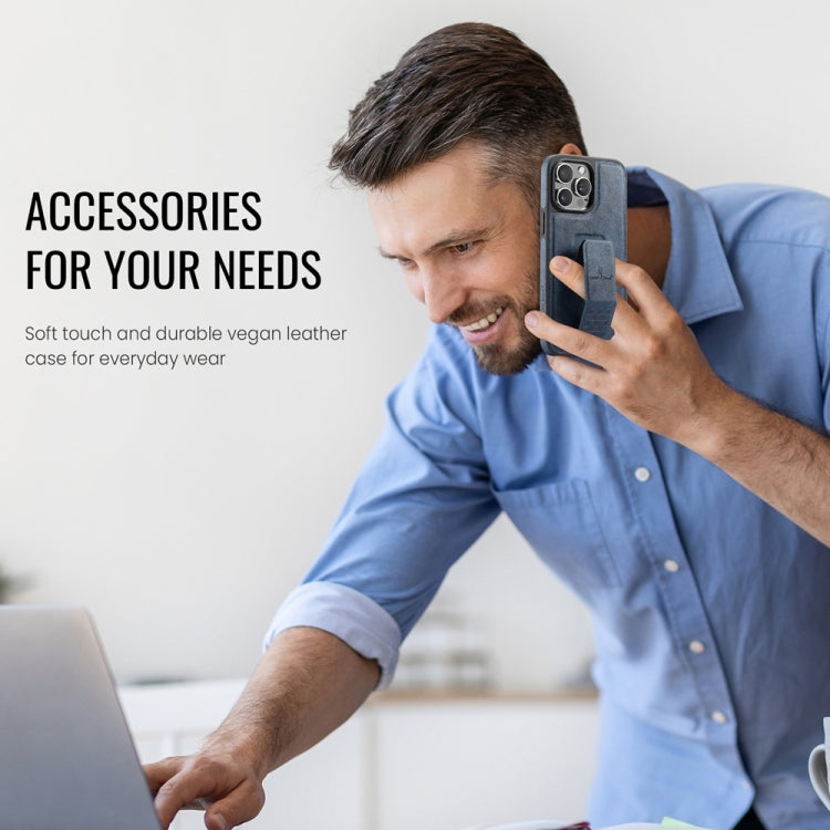 For iPhone 13 Pro Fierre Shann Oil Wax Cow Leather Holder Back Phone Case(Blue) - iPhone 13 Pro Cases by FIERRE SHANN | Online Shopping UK | buy2fix