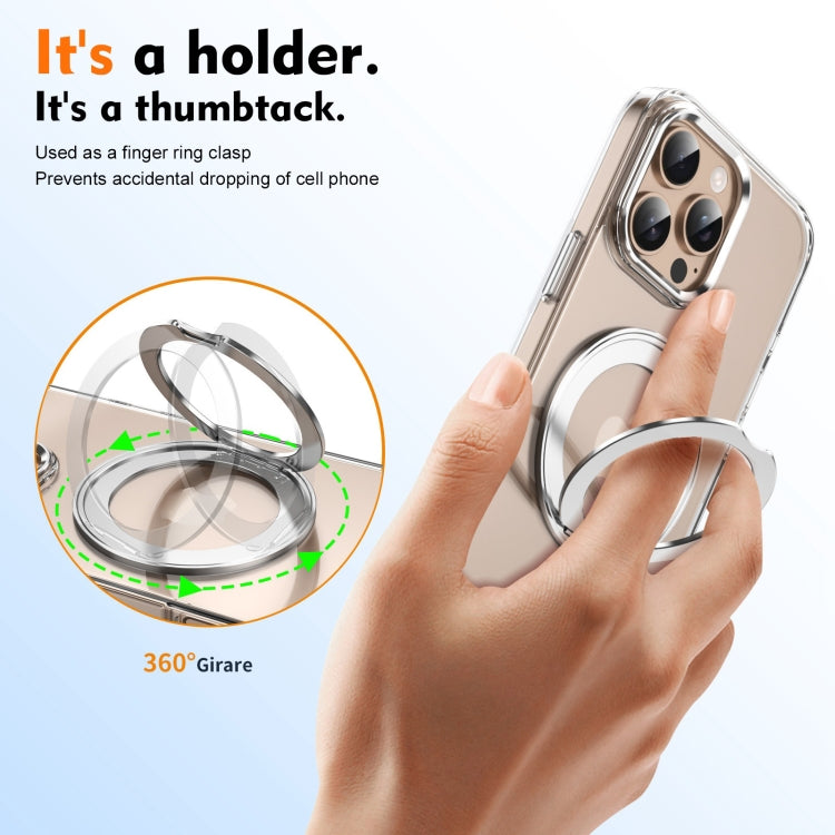 For iPhone 16 Pro Ice-Cold Rotating Ring Holder PC MagSafe Phone Case(Silver) - iPhone 16 Pro Cases by buy2fix | Online Shopping UK | buy2fix
