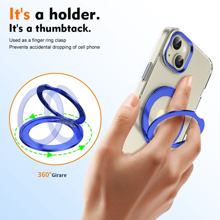 For iPhone 15 Ice-Cold Rotating Ring Holder PC MagSafe Phone Case(Blue) - iPhone 15 Cases by buy2fix | Online Shopping UK | buy2fix