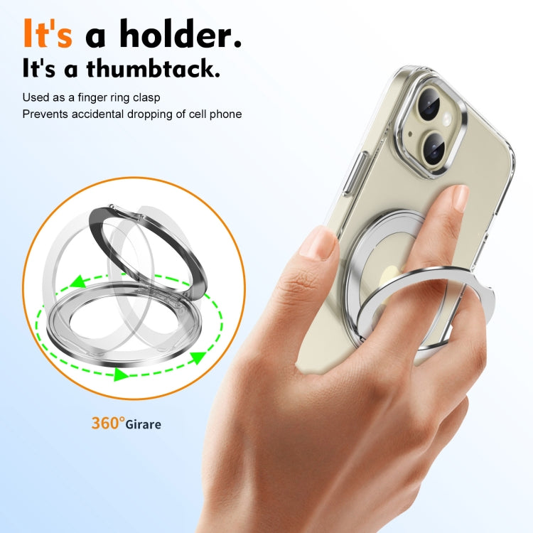 For iPhone 15 Ice-Cold Rotating Ring Holder PC MagSafe Phone Case(Silver) - iPhone 15 Cases by buy2fix | Online Shopping UK | buy2fix