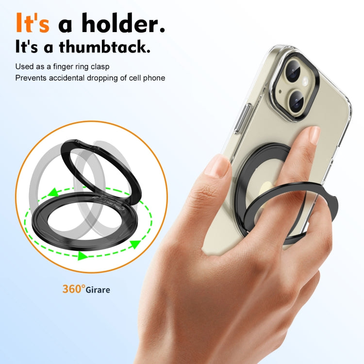 For iPhone 14 Ice-Cold Rotating Ring Holder PC MagSafe Phone Case(Black) - iPhone 14 Cases by buy2fix | Online Shopping UK | buy2fix