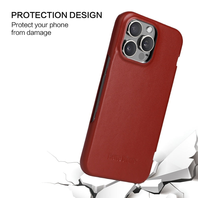 For iPhone 16 Pro Fierre Shann Top Layer Cowhide Business Magnetic Leather Phone Case(Brown) by FIERRE SHANN