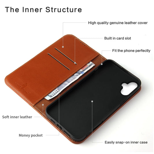 For iPhone 16 Plus Fierre Shann Cowhide Leather Flip Leather Phone Case(Brown) by FIERRE SHANN