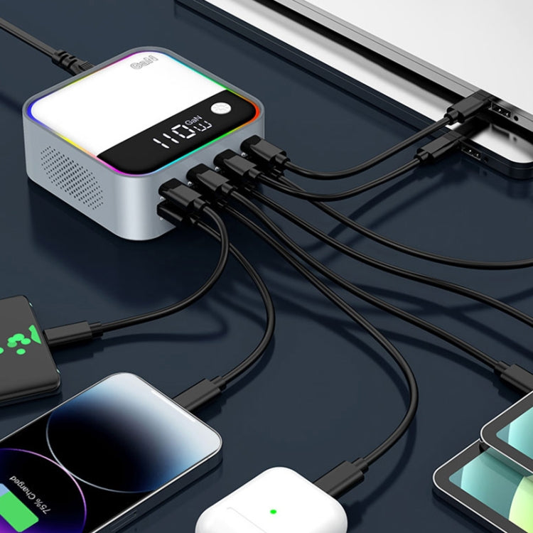 WLX-M8 120W Smart Digital Display Multi-Port Desktop Charger Dock Station, AU Plug(Grey White) - Multifunction Charger by buy2fix | Online Shopping UK | buy2fix