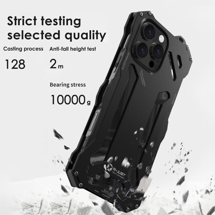 For iPhone 16 Plus R-JUST RJ-17 Shockproof Armor Hollow Metal Phone Case(Black) by R-JUST