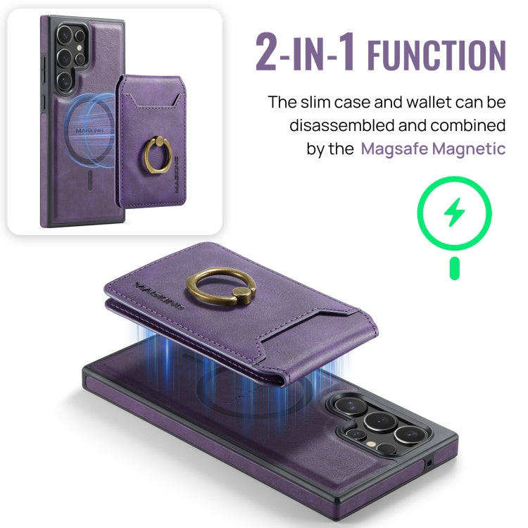 For Samsung Galaxy S23 Ultra 5G MAGKING K1 MagSafe Detachable Wallet RFID Back Cover Phone Case(Purple) by MAGKING