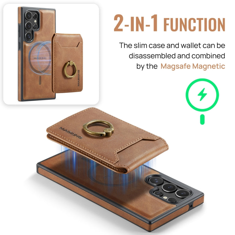 For Samsung Galaxy S23 Ultra 5G MAGKING K1 MagSafe Detachable Wallet RFID Back Cover Phone Case(Brown) by MAGKING