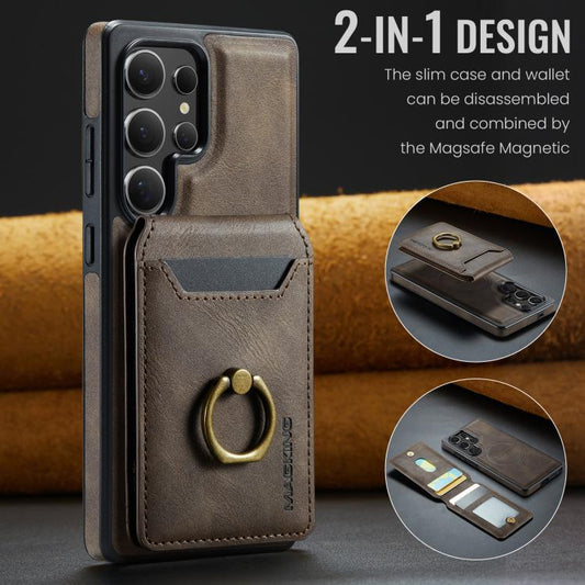 For Samsung Galaxy S25 Ultra 5G MAGKING K1 MagSafe Detachable Wallet RFID Back Cover Phone Case(Coffee) - Galaxy S25 Ultra 5G Cases by MAGKING | Online Shopping UK | buy2fix