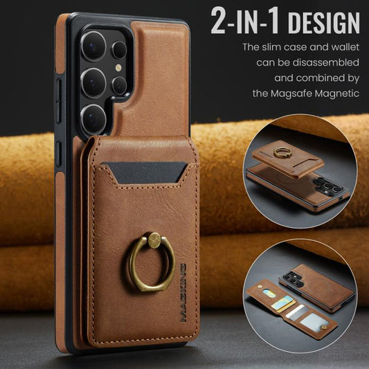 For Samsung Galaxy S25 Ultra 5G MAGKING K1 MagSafe Detachable Wallet RFID Back Cover Phone Case(Brown) - Galaxy S25 Ultra 5G Cases by MAGKING | Online Shopping UK | buy2fix