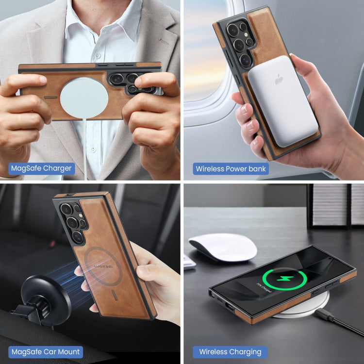 For Samsung Galaxy S24 Ultra 5G MAGKING K2 Series MagSafe RFID Card Bag Detachable Phone Case(Brown) by MAGKING