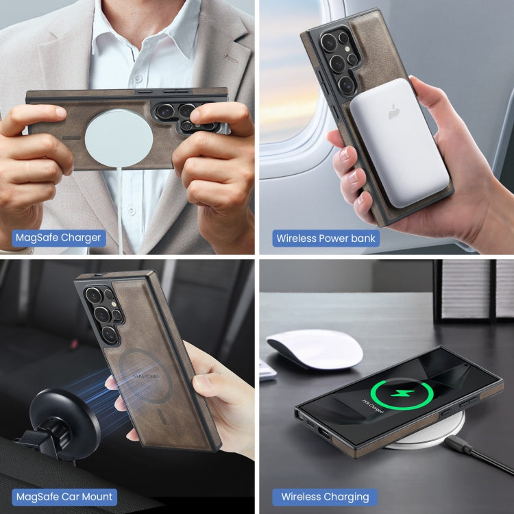 For Samsung Galaxy S24 Ultra 5G MAGKING K2 Series MagSafe RFID Card Bag Detachable Phone Case(Coffee) by MAGKING