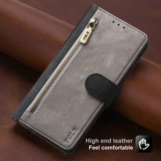 For iPhone 11 Pro Max POLA Dual-color Zipper Wallet RFID Leather Phone Case(Grey Black) - iPhone 11 Pro Max Cases by POLA | Online Shopping UK | buy2fix