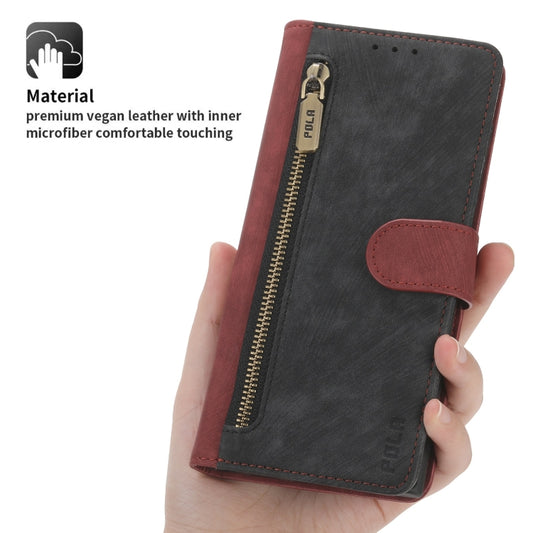 For Google Pixel 7 Pro POLA Dual-color Zipper Wallet RFID Leather Phone Case(Red Black) by POLA