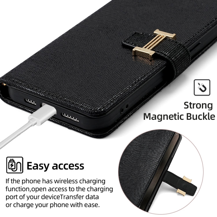 For iPhone 15 Plus POLA Crossbody Chain I-Shape Buckle Sequins Leather Phone Case(Black) - iPhone 15 Plus Cases by POLA | Online Shopping UK | buy2fix