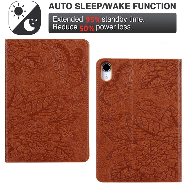 For iPad mini 6 / mini 2024 Butterfly Love Flower Embossed Leather Smart Tablet Case(Brown) - iPad mini 2024 Cases by buy2fix | Online Shopping UK | buy2fix