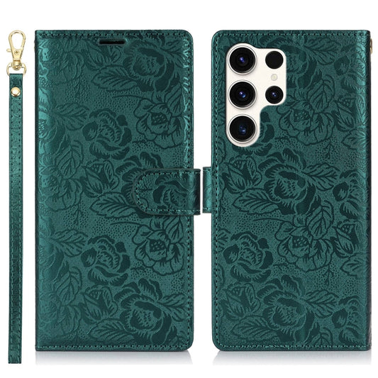 For Samsung Galaxy S25 Ultra 5G Peony Flowers Imprint Leather Phone Case(Green) by buy2fix